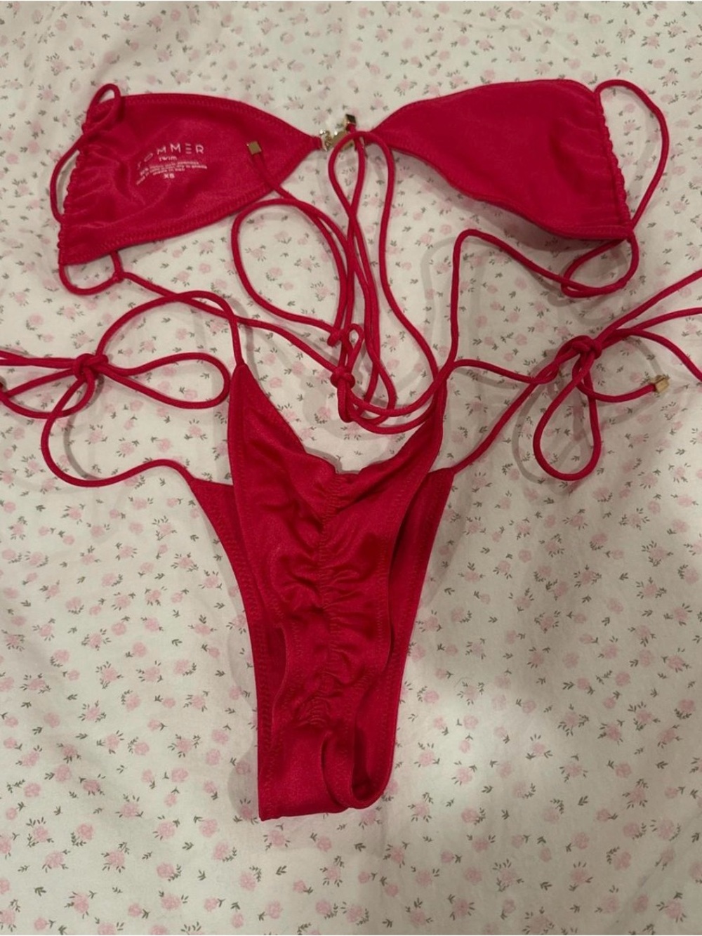 Women's Red String Bikini Set with Adjustable Ties